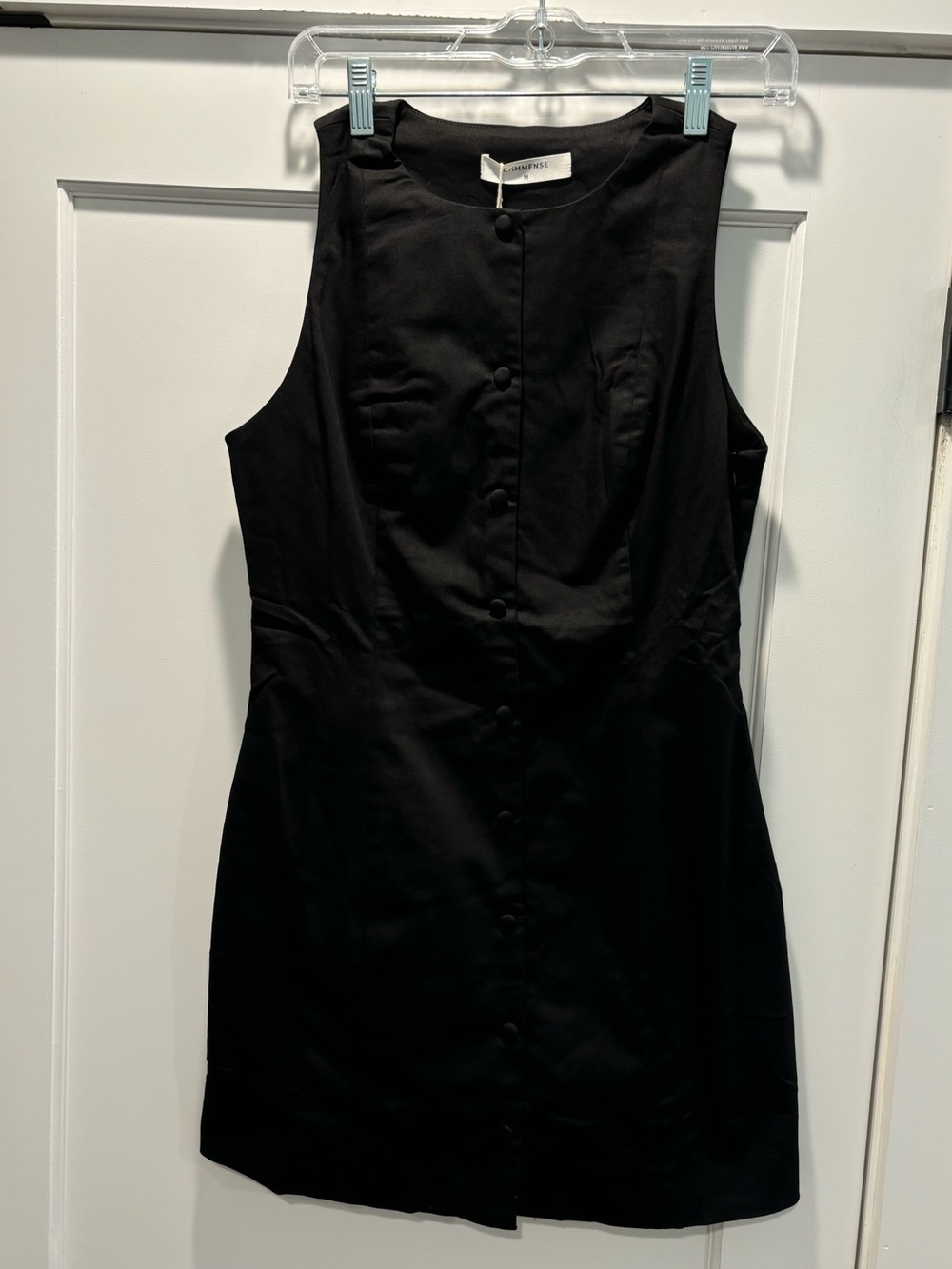 Commense NEW Black Faux Button Front Mini Dress Sleeveless Cotton Womens M - Picture 4 of 15